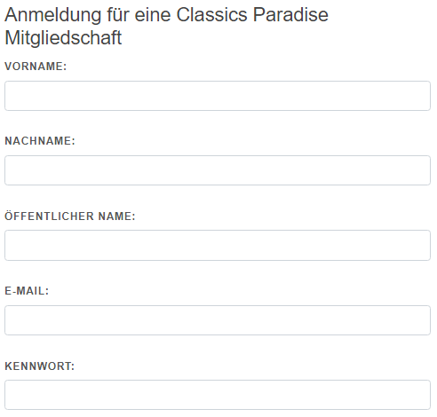 Als Calssics Paradise Mitglied registrieren