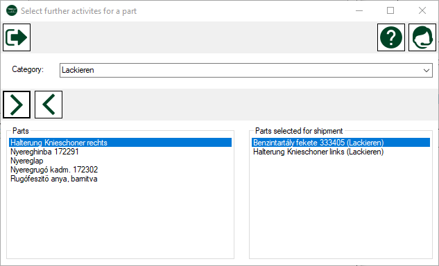 Selecting parts for shipment