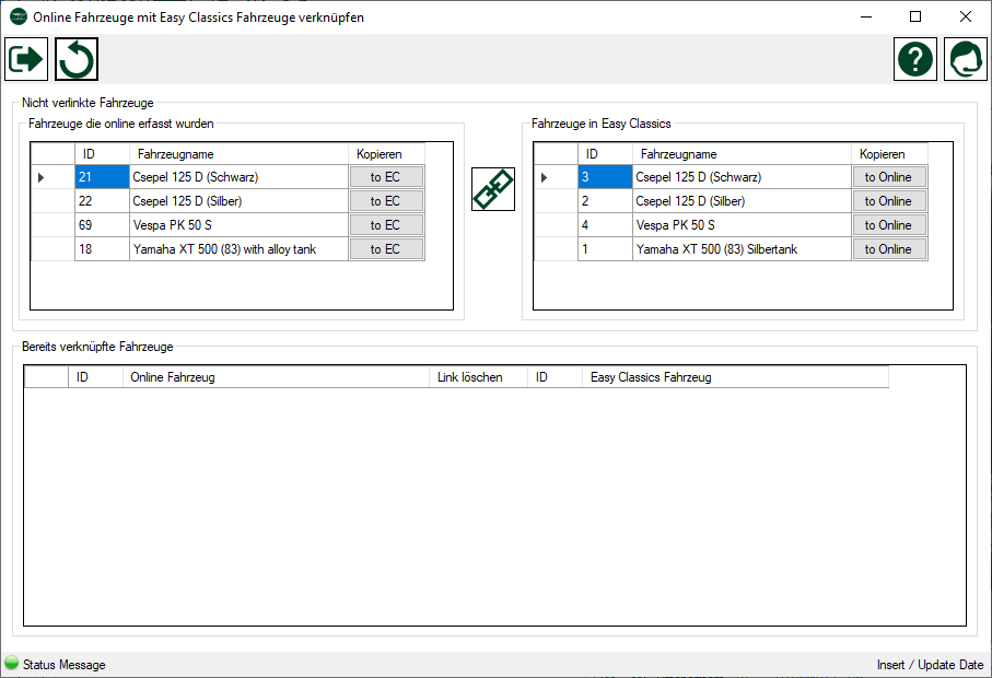 Online Fahrzeuge mit Fahrzeuge aus Easy Classics verknüpfen