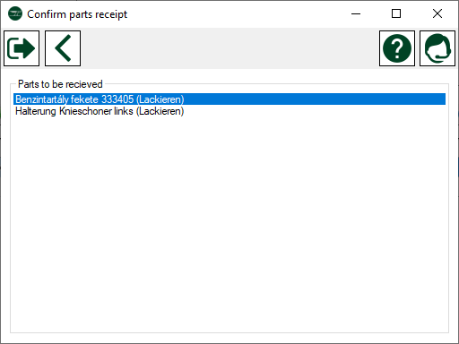 Confirm receipt of parts from supplier