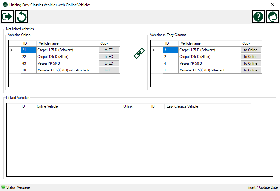 Linking Vehicles between online and Easy Classics