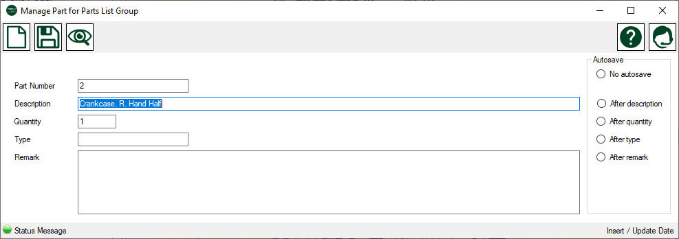 Adding parts to parts list