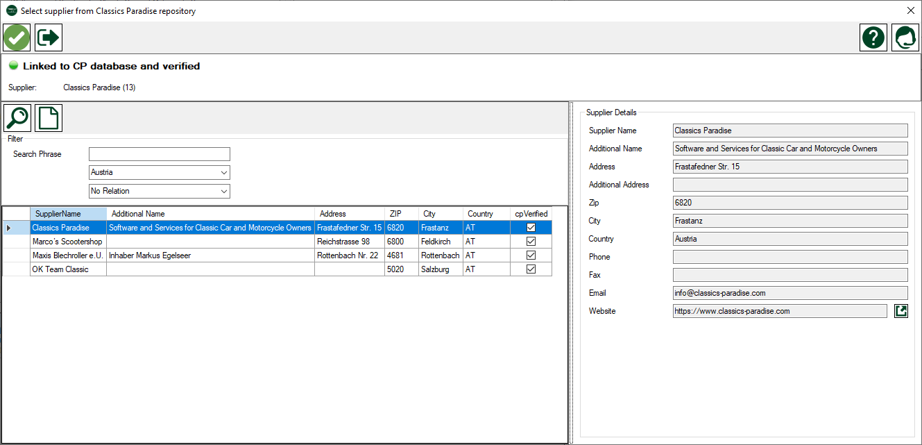 Select a supplier from the CP repository